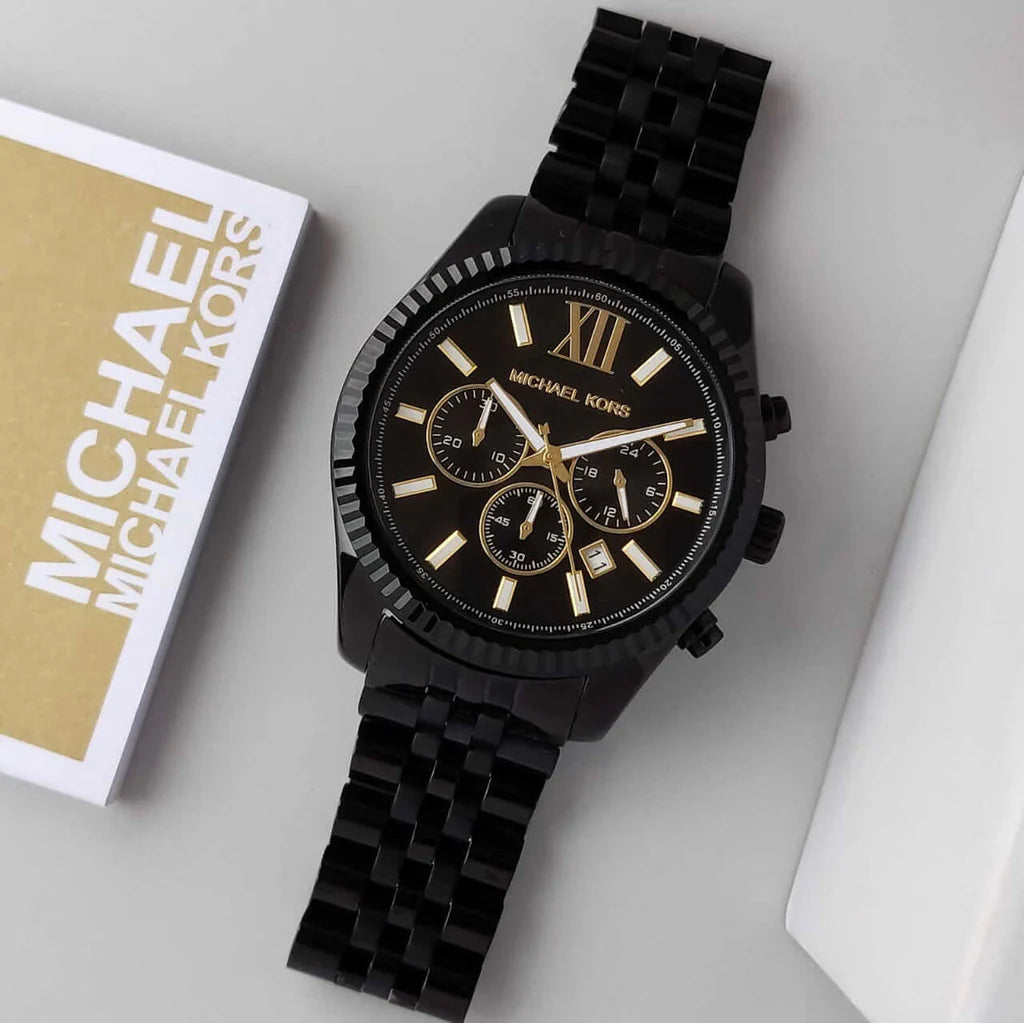 Michael Kors Lexington Black Dial Black Steel Strap Watch For Men - MK8603