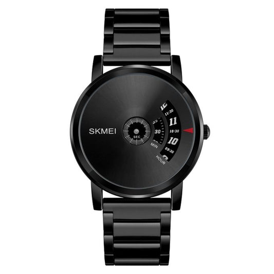 SKMEI 1260 Black Stainless Steel Watches for Men Creative No Pointer Dial Waterproof Quartz Wristwatch Fashion Business Men's Watch