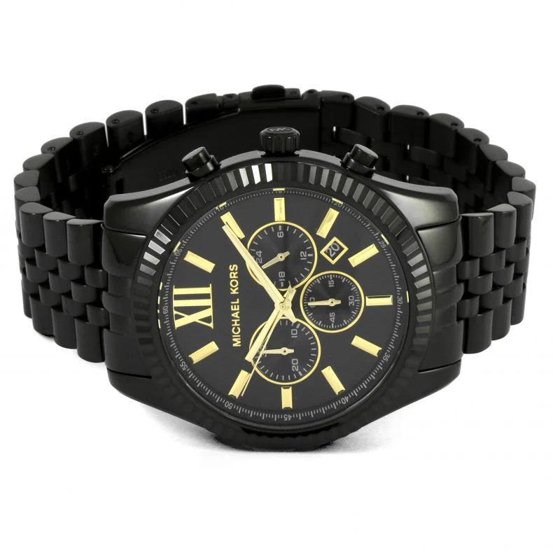 Michael Kors Lexington Black Dial Black Steel Strap Watch For Men - MK8603