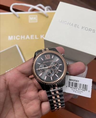 Michael Kors Lexington Black Dial Two Tone Stainless Steel Strap Watch For Men - MK8561