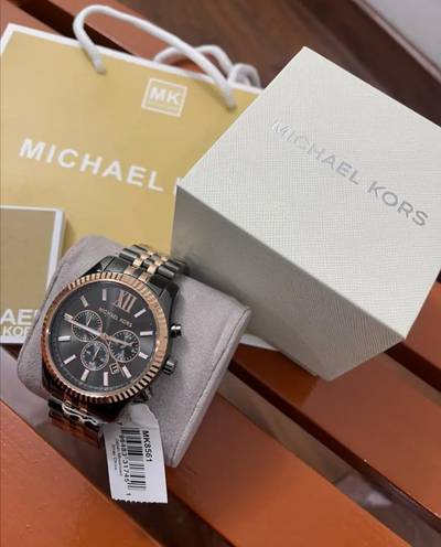 Michael Kors Lexington Black Dial Two Tone Stainless Steel Strap Watch For Men - MK8561