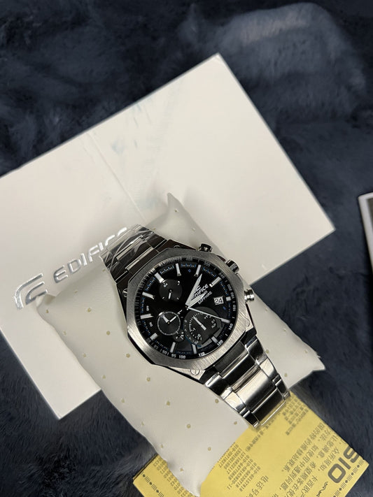 Casio EDifice EFS-S570D-1AUDF Black Analog Dial Silver Stainless Steel Band Men's Watch Slim Case Sapphire Glass EX527