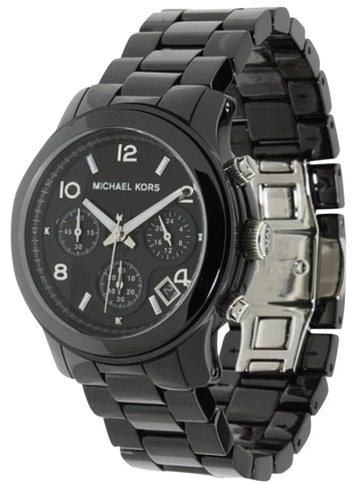 Michael Kors Runway Black Ceramic Dial Black Steel Strap Watch For Women - MK5162