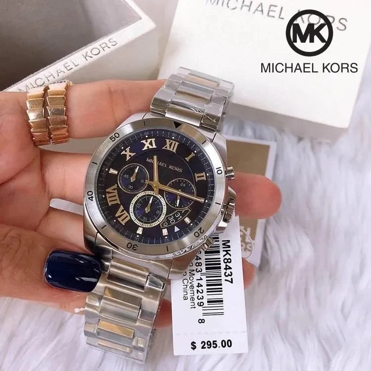 Michael Kors Brecken Chronograph Blue Dial Two Tone Steel Strap Watch For Men - MK843747