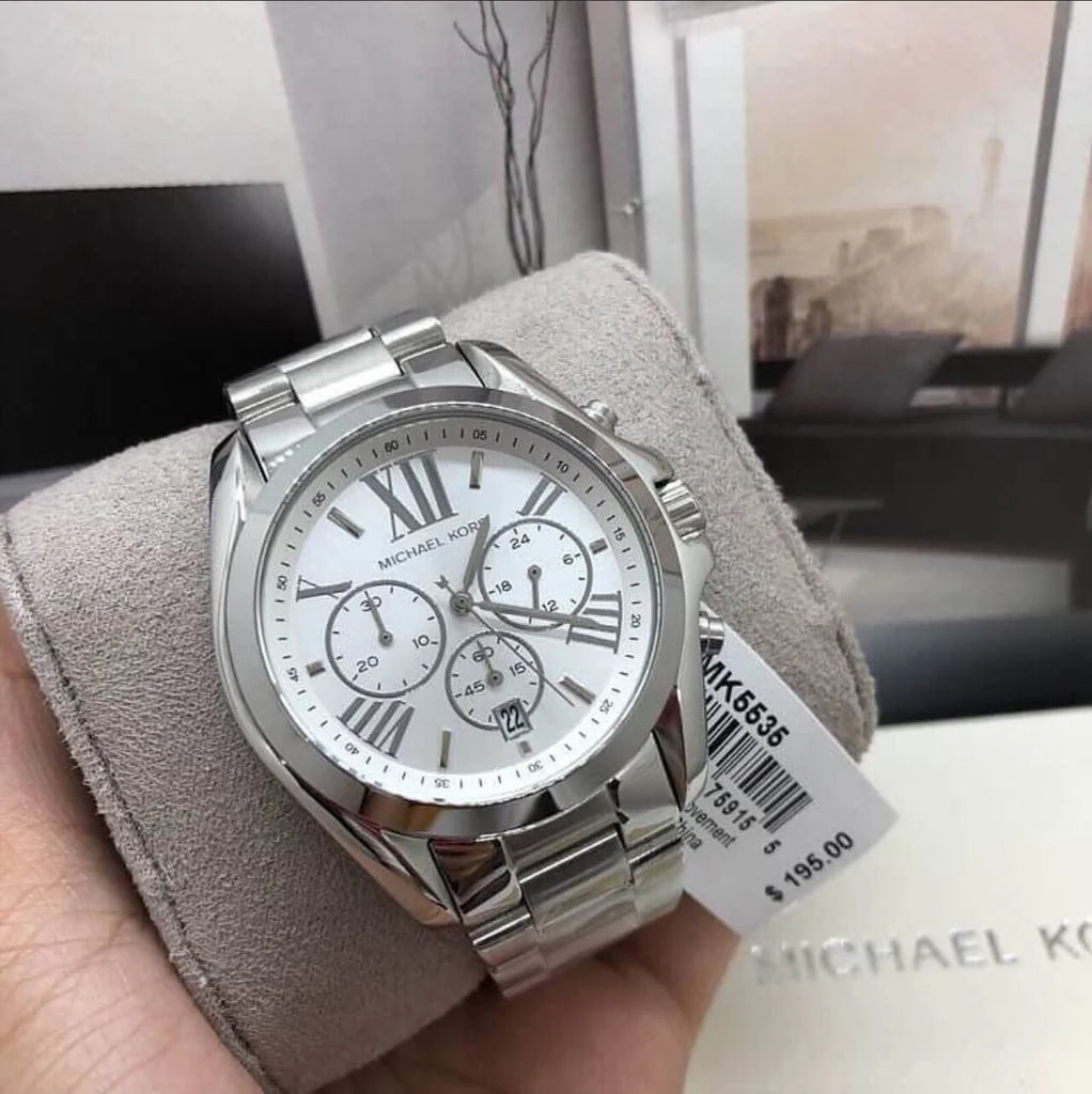 Michael Kors Bradshaw Silver Dial Silver Steel Strap Watch For Men - MK5535