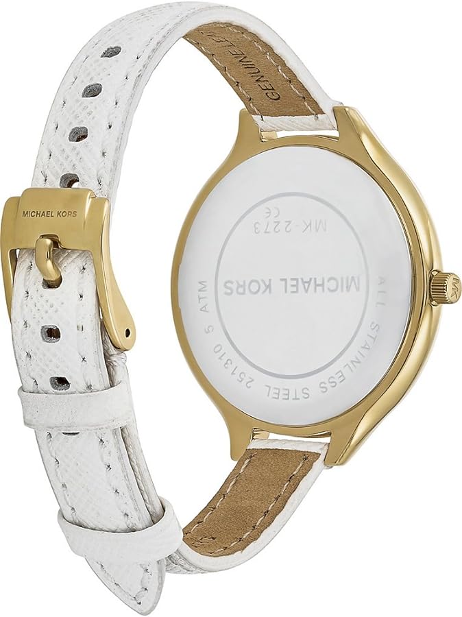 Michael Kors Slim Runway White Dial White Leather Strap Watch For Women - MK2273