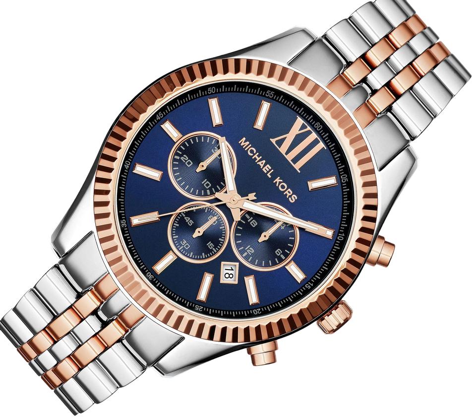 Michael Kors Lexington Blue Dial Two Tone Steel Strap Watch For Men - MK8412