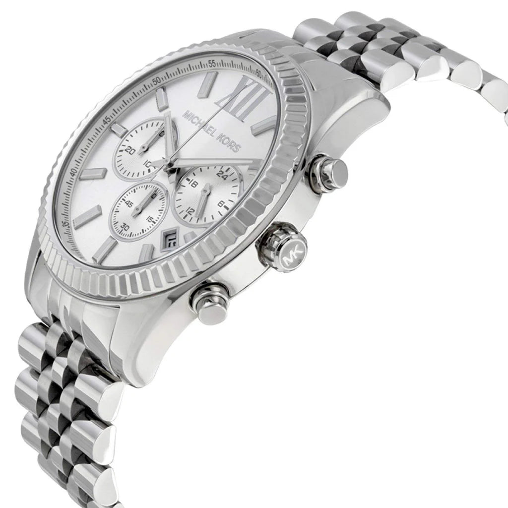 Michael Kors Lexington Silver Dial Silver Steel Strap Watch For Men - MK8405