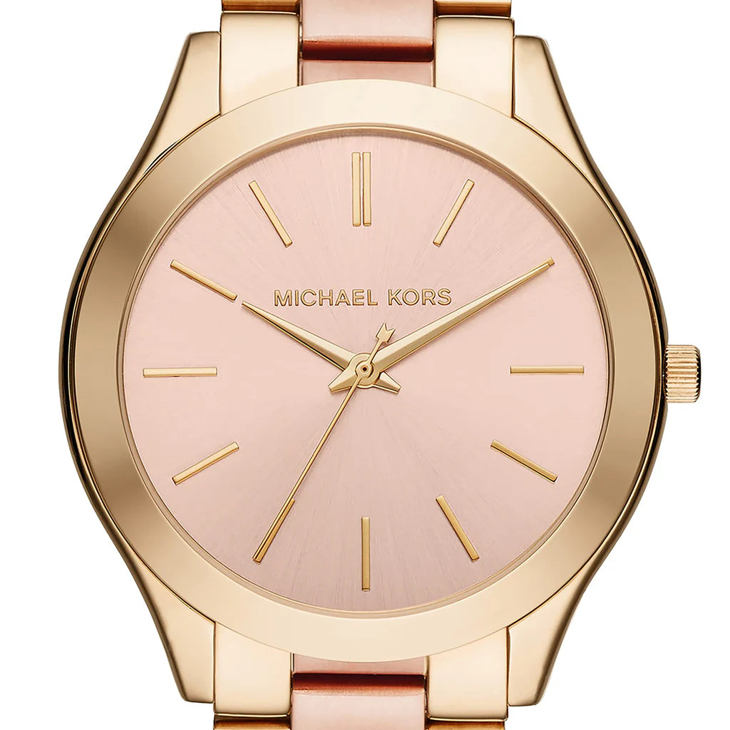 Michael Kors Slim Runway Pink Dial Two Tone Steel Strap Watch For Women - MK3493