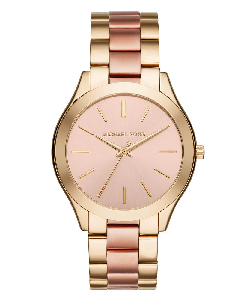 Michael Kors Slim Runway Pink Dial Two Tone Steel Strap Watch For Women - MK3493