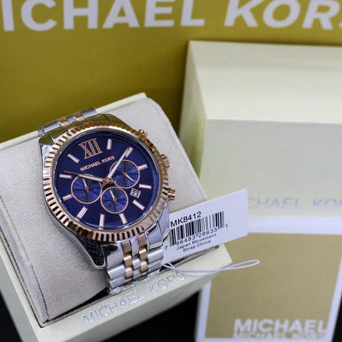 Michael Kors Lexington Blue Dial Two Tone Steel Strap Watch For Men - MK8412