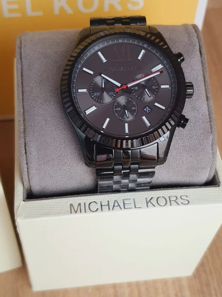 Michael Kors Lexington Chronograph Black Dial Black Steel Strap Watch For Men - MK8320