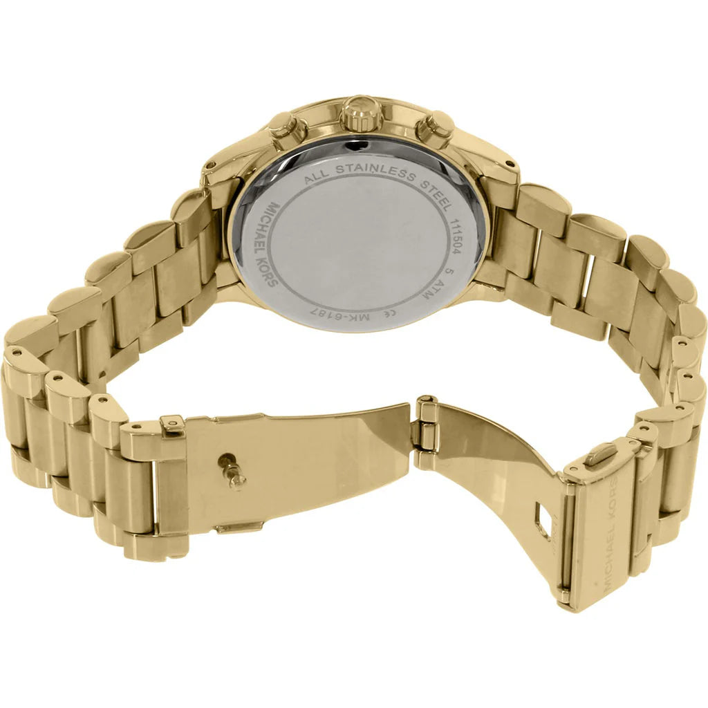 Michael Kors Brinkley Gold Dial Gold Steel Strap Watch For Women - MK6187