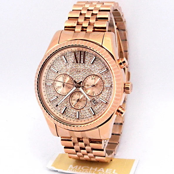 Michael Kors Lexington Rose Gold Dial Rose Gold Stainless Steel Strap Watch For Men - MK8580