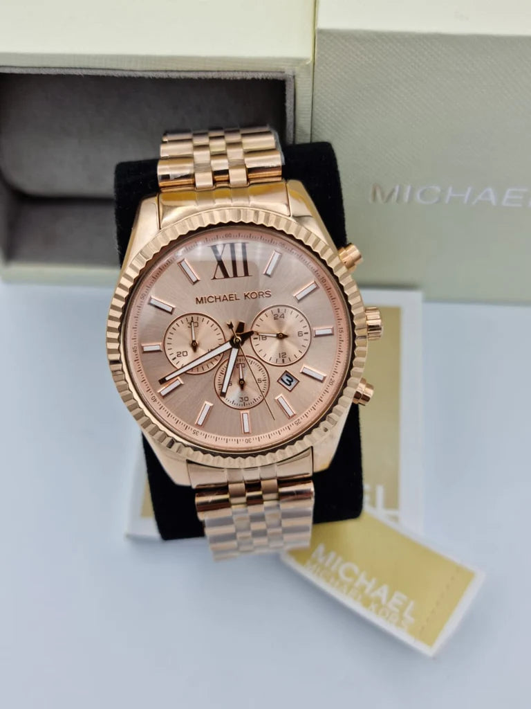 Michael Kors Lexington Rose Gold Dial Rose Gold Steel Strap Watch For Men - MK8319