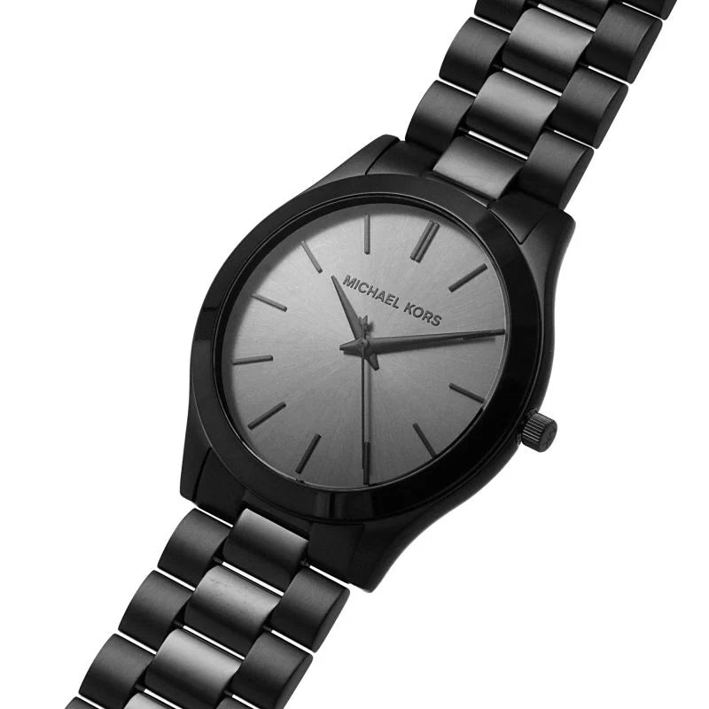 Michael Kors Slim Runway Black Dial Black Steel Strap Watch For Men - MK8507