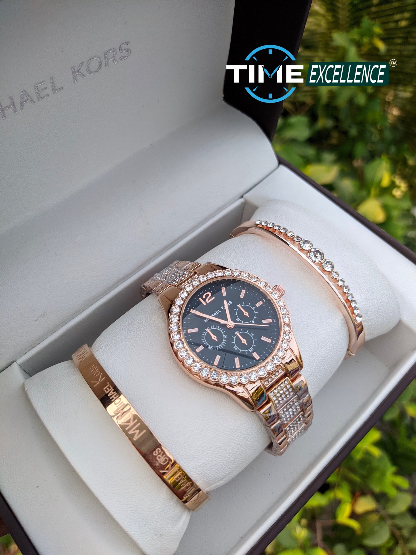 Michael Kors Black Dail Stone Ladies Combo Set Watch With Bracelet & Premium Box