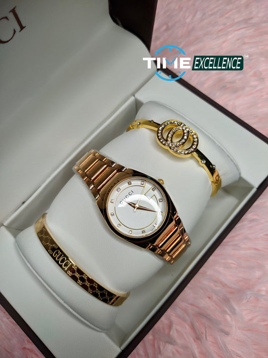 Gucci Ladies Combo Set Watch With Bracelet & Premium Box