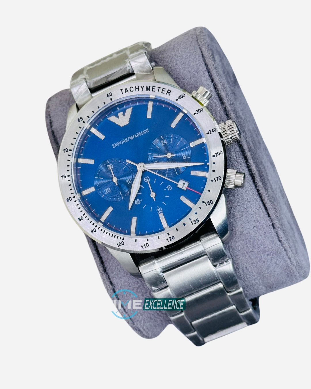 Emporio Armani Mens AR11306 Silver Blue Chrono Master Grade Watch