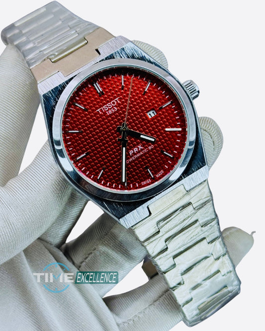 Classic Stainless Steel Red Wrist Watches Date Chronograph Analog Watch - For Men