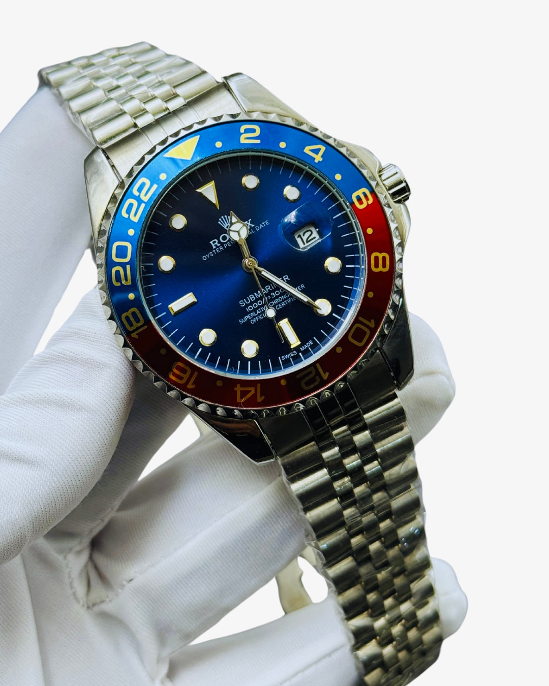 40mm Titanium bezel sapphire glass Luminous Quartz watch blue dial