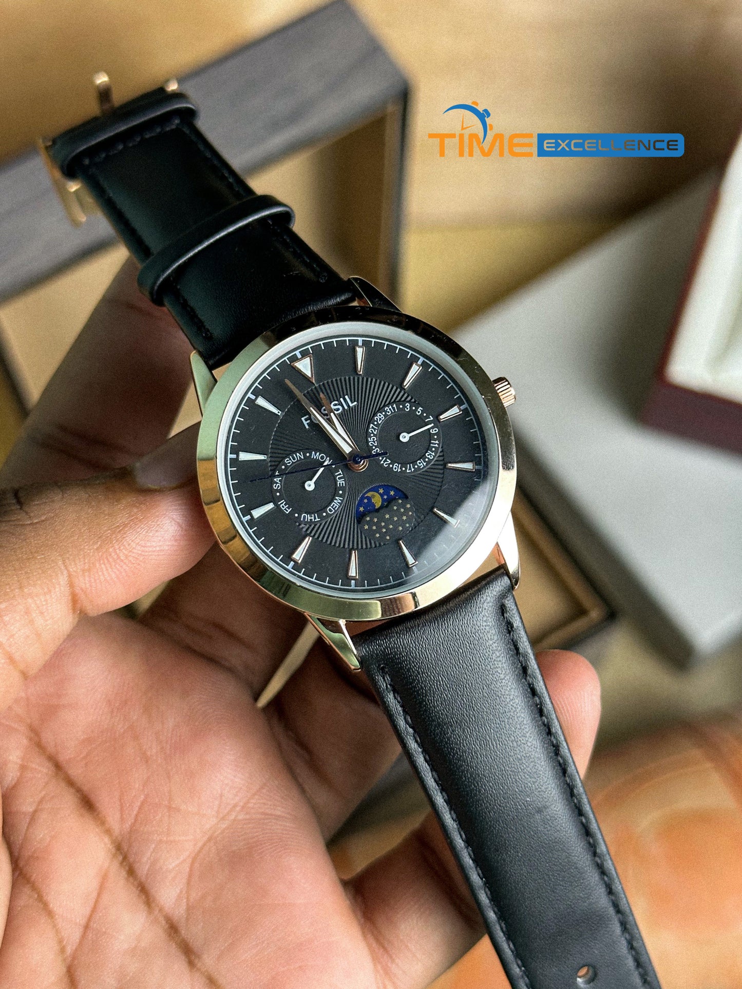 Moonphase  Fossil AA 42mm Black Black Strap