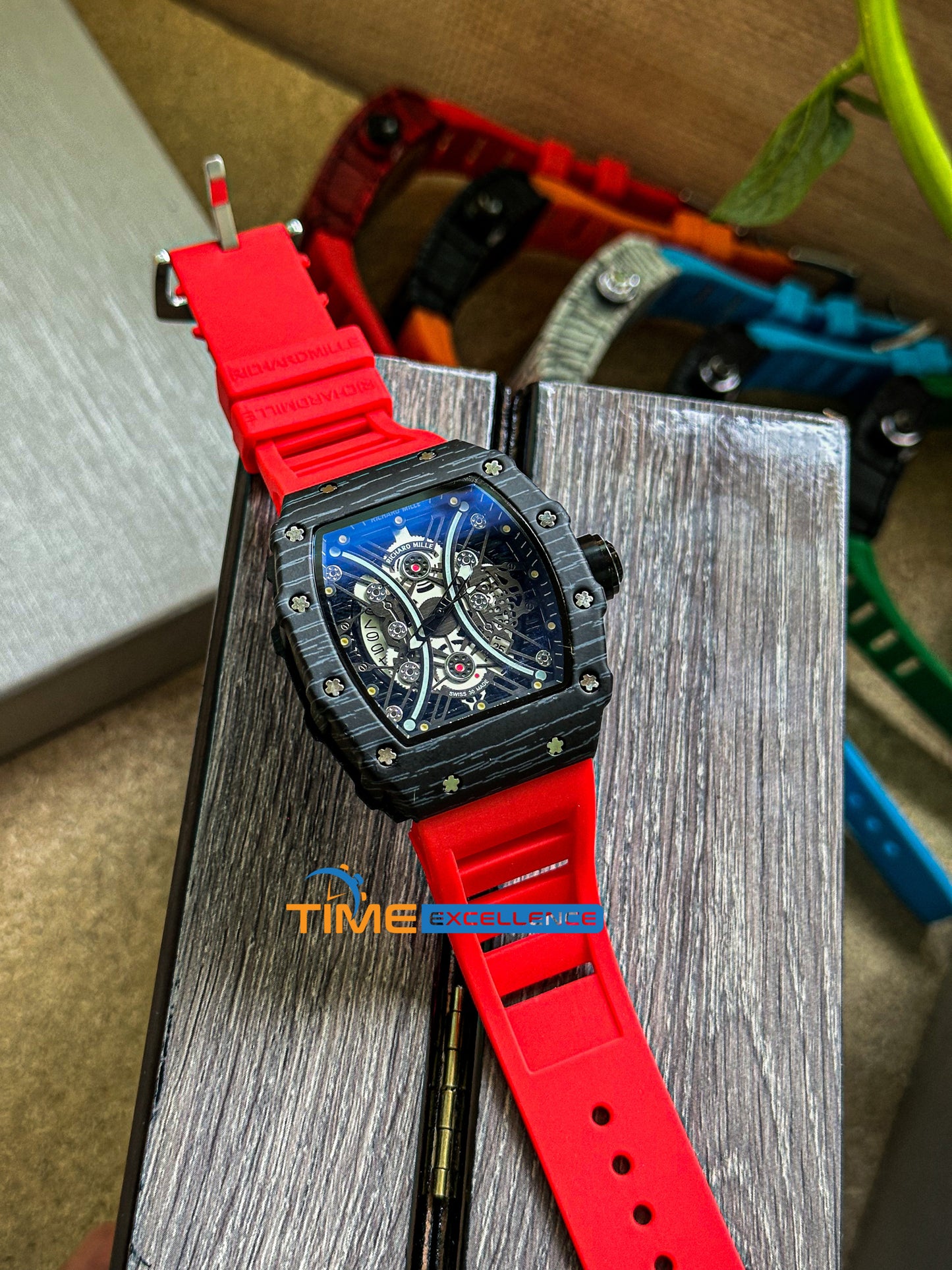 RM AA Grade Skeleton Quartz Men Tourbillon Tonneau Wrist Watch Steel Silicone Sapphire Crystal  Hollow Clock Luminous