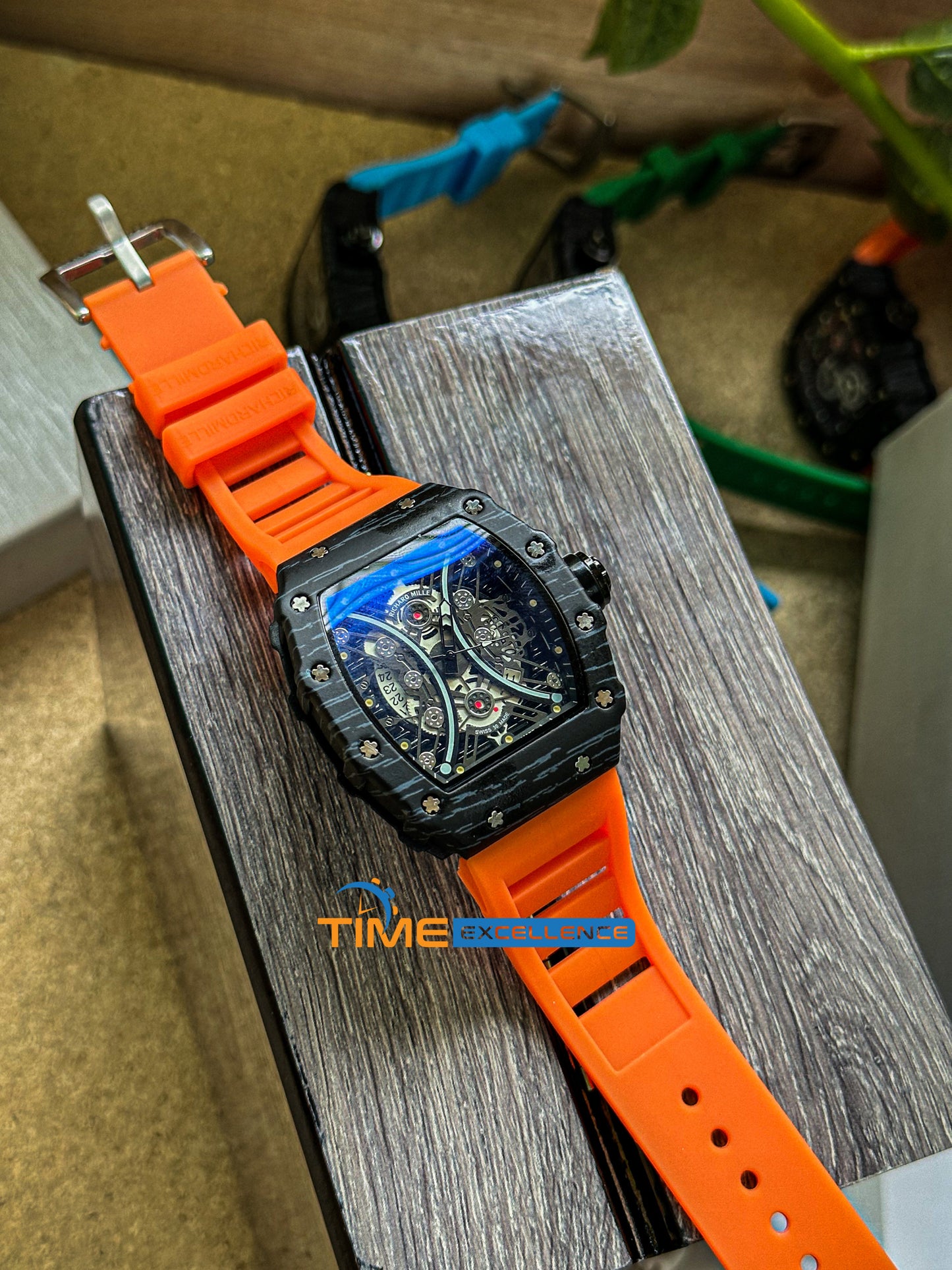 RM AA Grade Skeleton Quartz Men Tourbillon Tonneau Wrist Watch Steel Silicone Sapphire Crystal  Hollow Clock Luminous