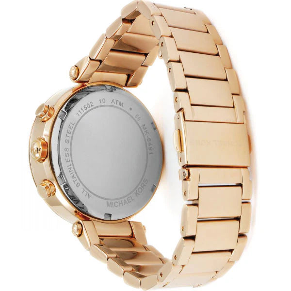 Michael Kors Sawyer White Dial Gold Steel Strap Watch For Women - MK6282