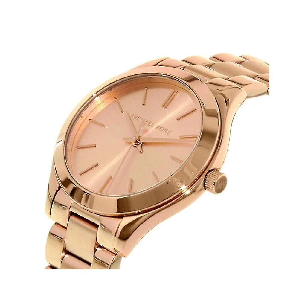 Michael Kors Slim Runway Pink Dial Two Tone Steel Strap Watch For Women - MK3493