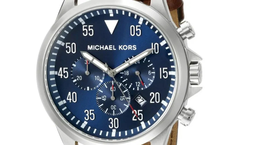 Michael Kors Gage Chronograph Blue Dial Brown Leather Strap Watch For Men - MK8362