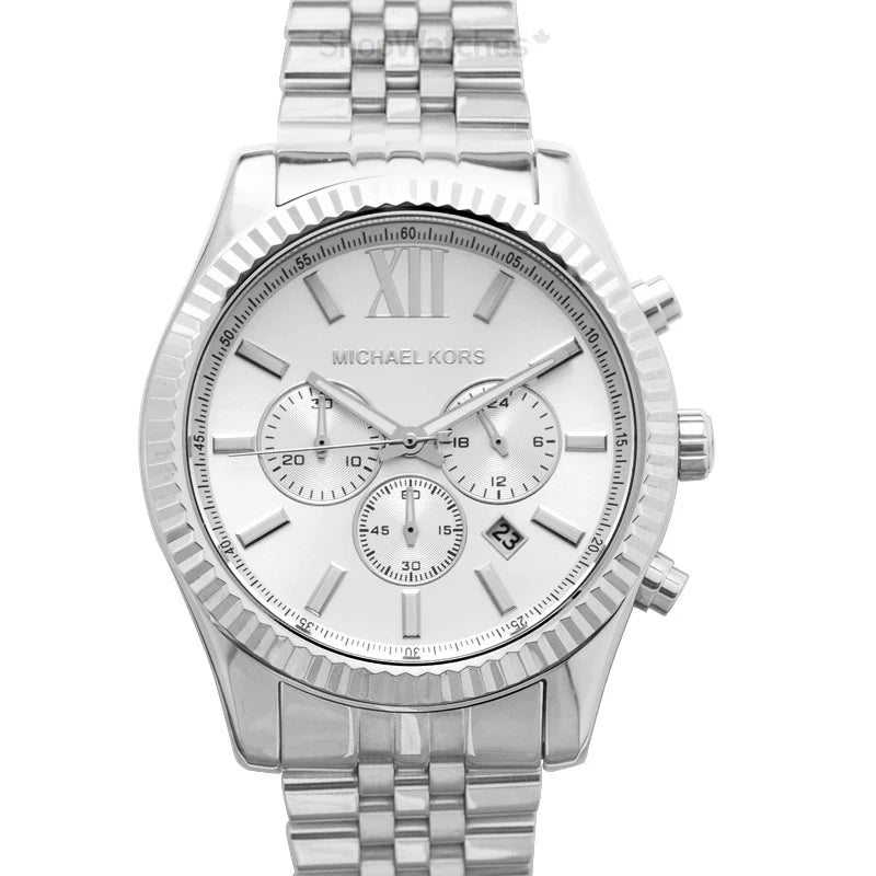 Michael Kors Lexington Silver Dial Silver Steel Strap Watch For Men - MK8405