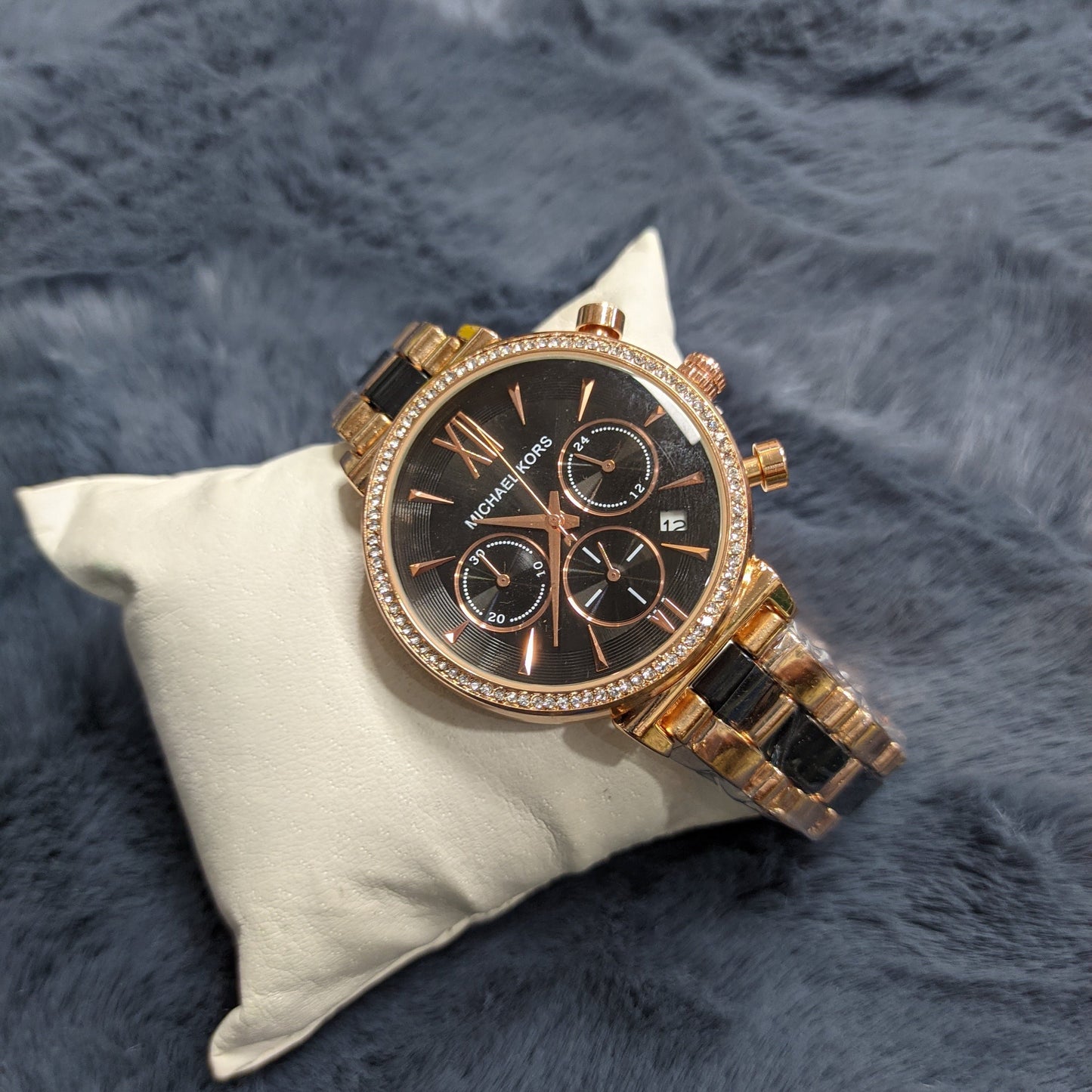 MICHAEL KORS Chain Rose Gold Black Face