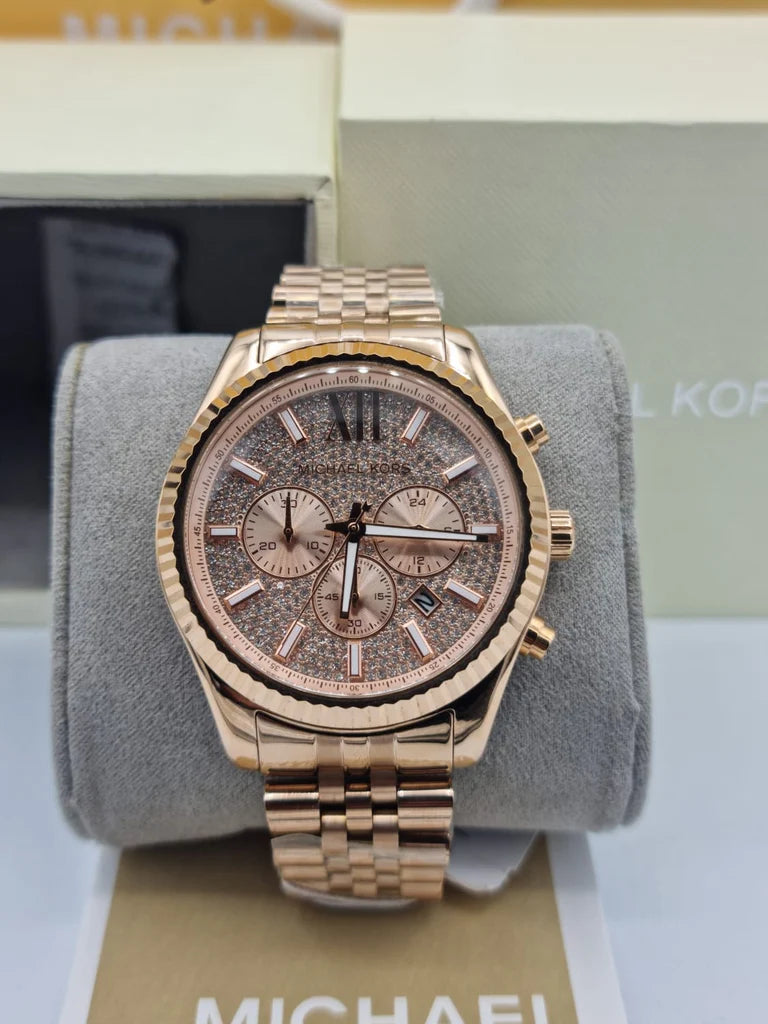 Michael Kors Lexington Rose Gold Dial Rose Gold Stainless Steel Strap Watch For Men - MK8580