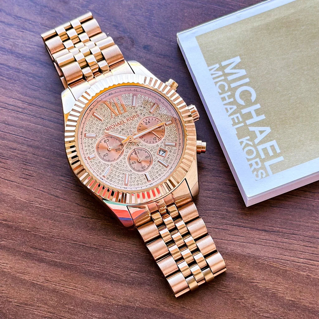 Michael Kors Lexington Rose Gold Dial Rose Gold Stainless Steel Strap Watch For Men - MK8580