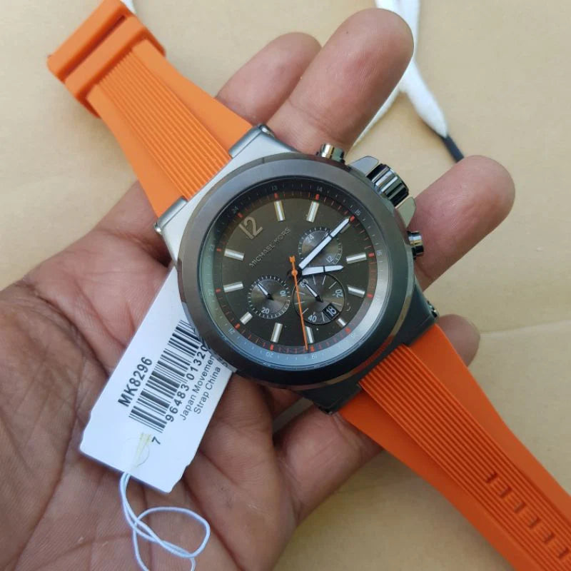 Michael Kors Dylan Chronograph Grey Dial Orange Rubber Strap Watch For Men - MK8296