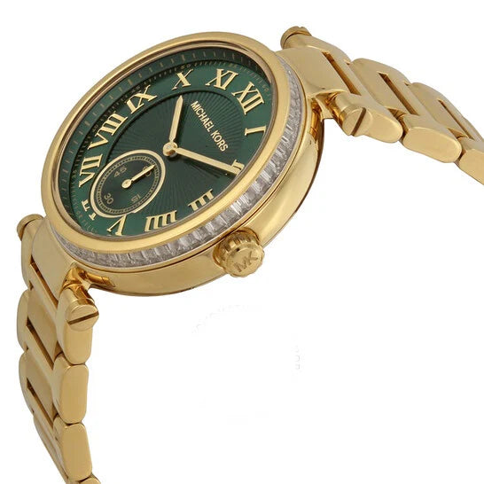 Michael Kors Skylar Green Dial Gold Steel Strap Watch For Women - MK6065