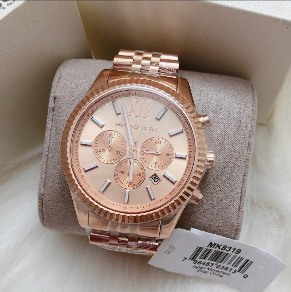 Michael Kors Lexington Rose Gold Dial Rose Gold Steel Strap Watch For Men - MK8319