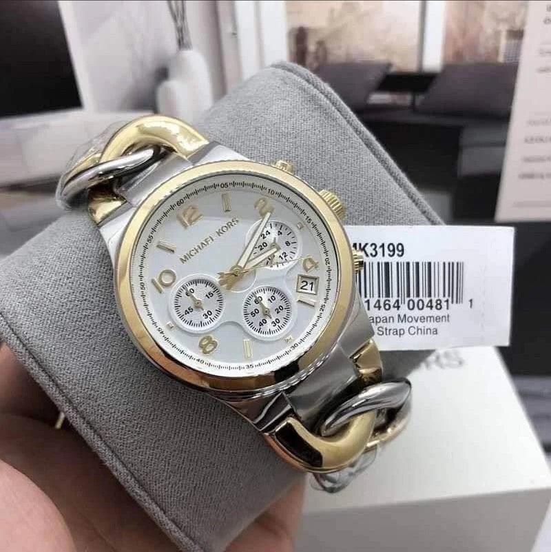 Michael Kors Runway White Dial Two Tone Steel Strap Watch For Women - MK3199