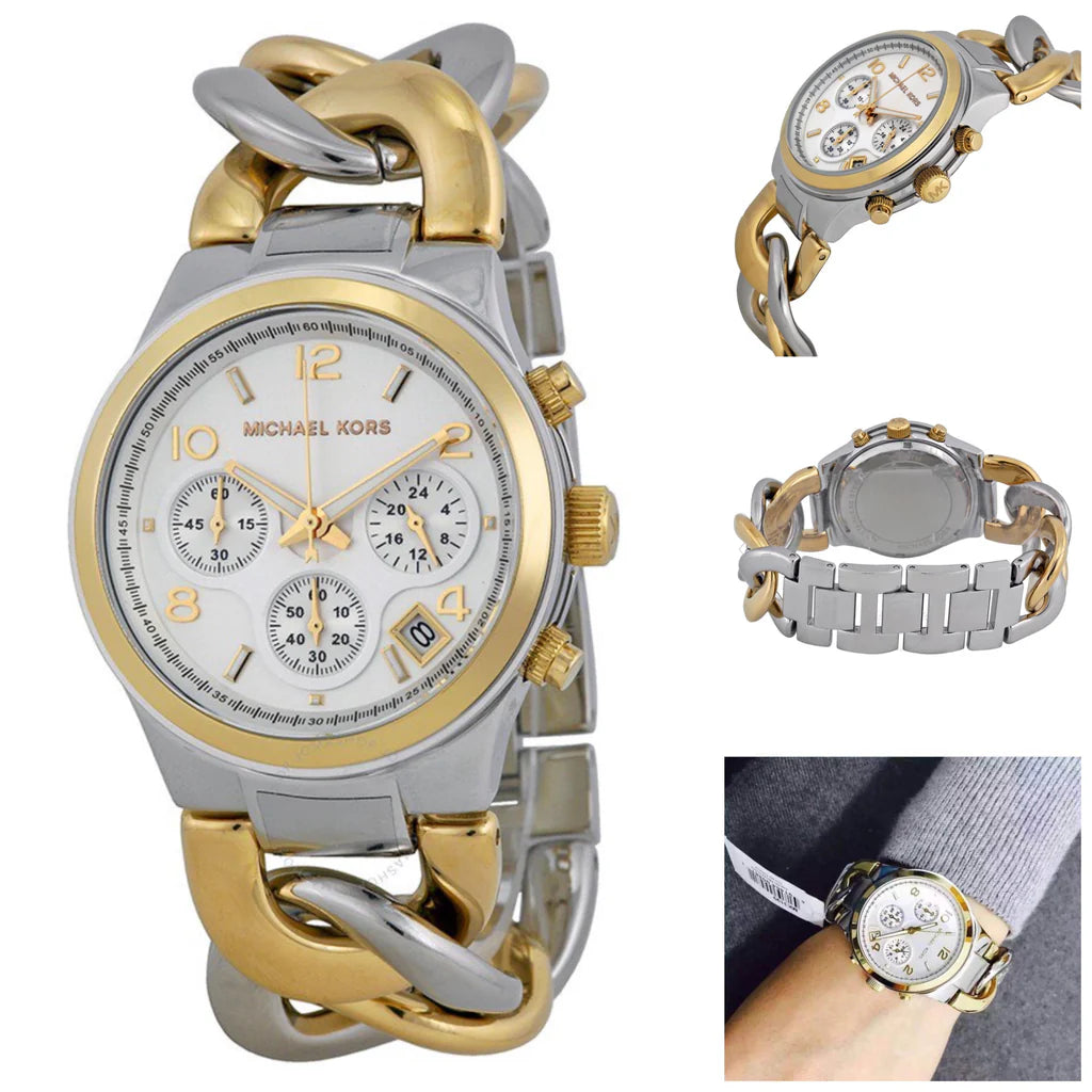 Michael Kors Runway White Dial Two Tone Steel Strap Watch For Women - MK3199