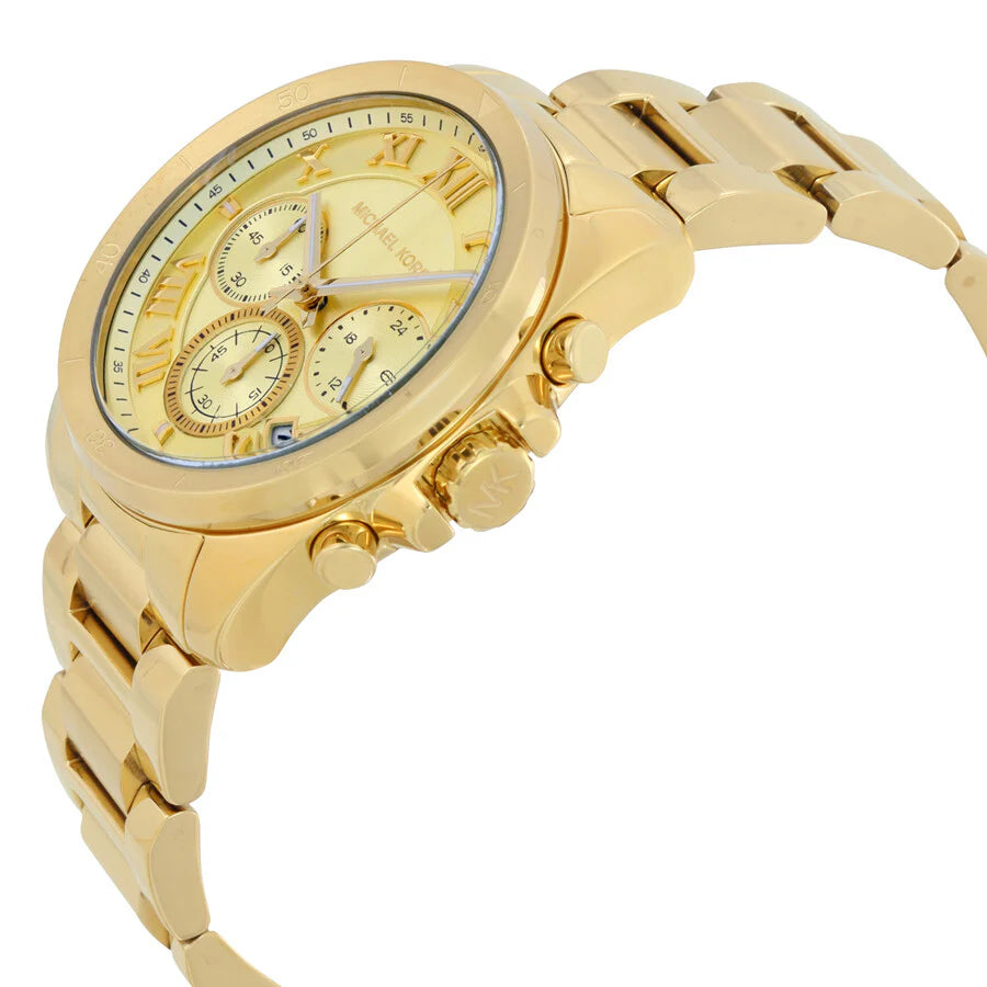 Michael Kors Brecken Chronograph Gold Dial Gold Steel Strap Watch For Women - MK6366