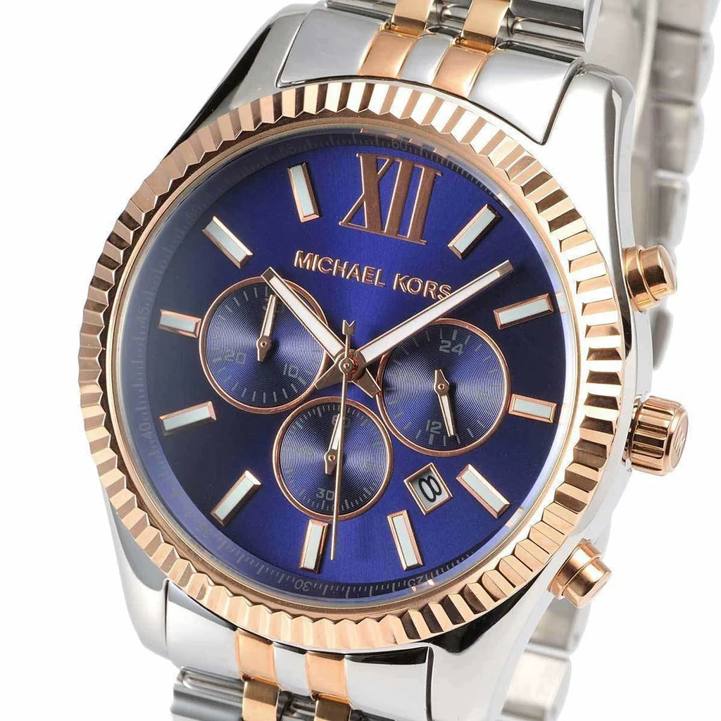 Michael Kors Lexington Blue Dial Two Tone Steel Strap Watch For Men - MK8412