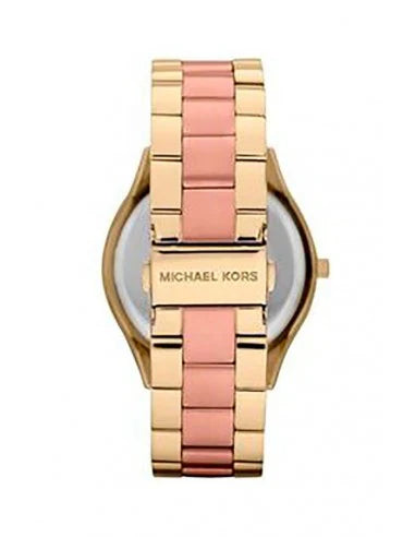 Michael Kors Slim Runway Pink Dial Two Tone Steel Strap Watch For Women - MK3493