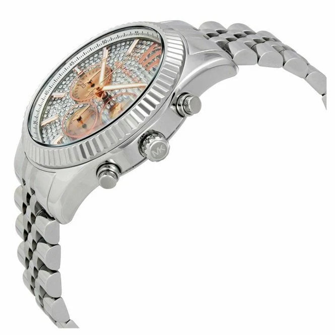 Michael Kors Lexington Chronograph Silver Dial Silver Steel Strap Watch For Men - MK8515