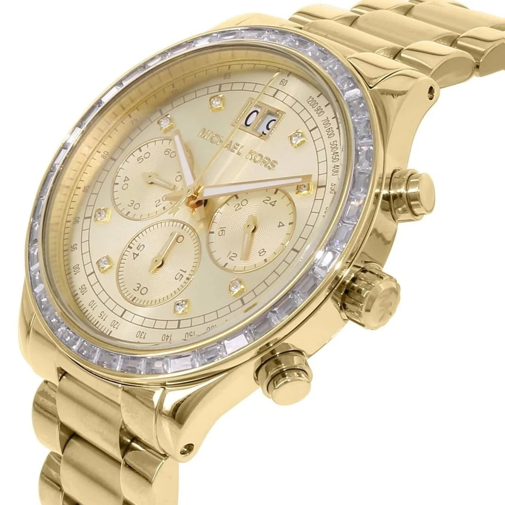 Michael Kors Brinkley Gold Dial Gold Steel Strap Watch For Women - MK6187