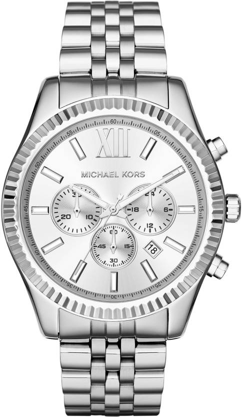 Michael Kors Lexington Silver Dial Silver Steel Strap Watch For Men - MK8405