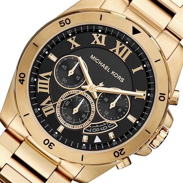 Michael Kors Brecken Chronograph Quartz Black Dial Gold Steel Strap Watch For Men - MK8481