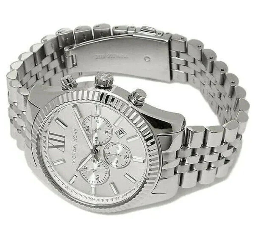 Michael Kors Lexington Silver Dial Silver Steel Strap Watch For Men - MK8405