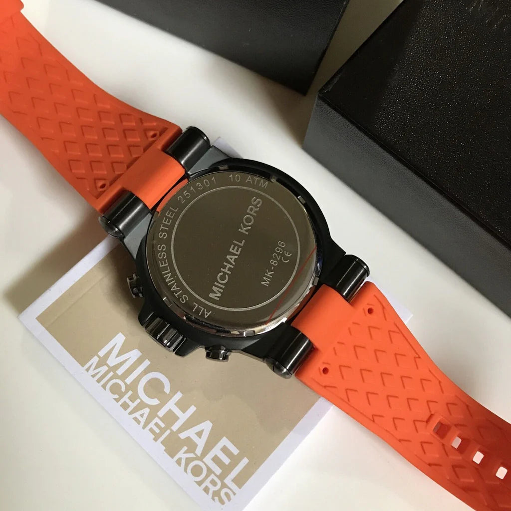 Michael Kors Dylan Chronograph Grey Dial Orange Rubber Strap Watch For Men - MK8296